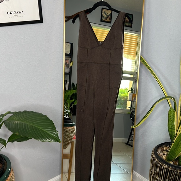 House of CB 'Rissa' Brown V-Neck Skinny Leg Slim Jumpsuit NWOT - Picture 6 of 9